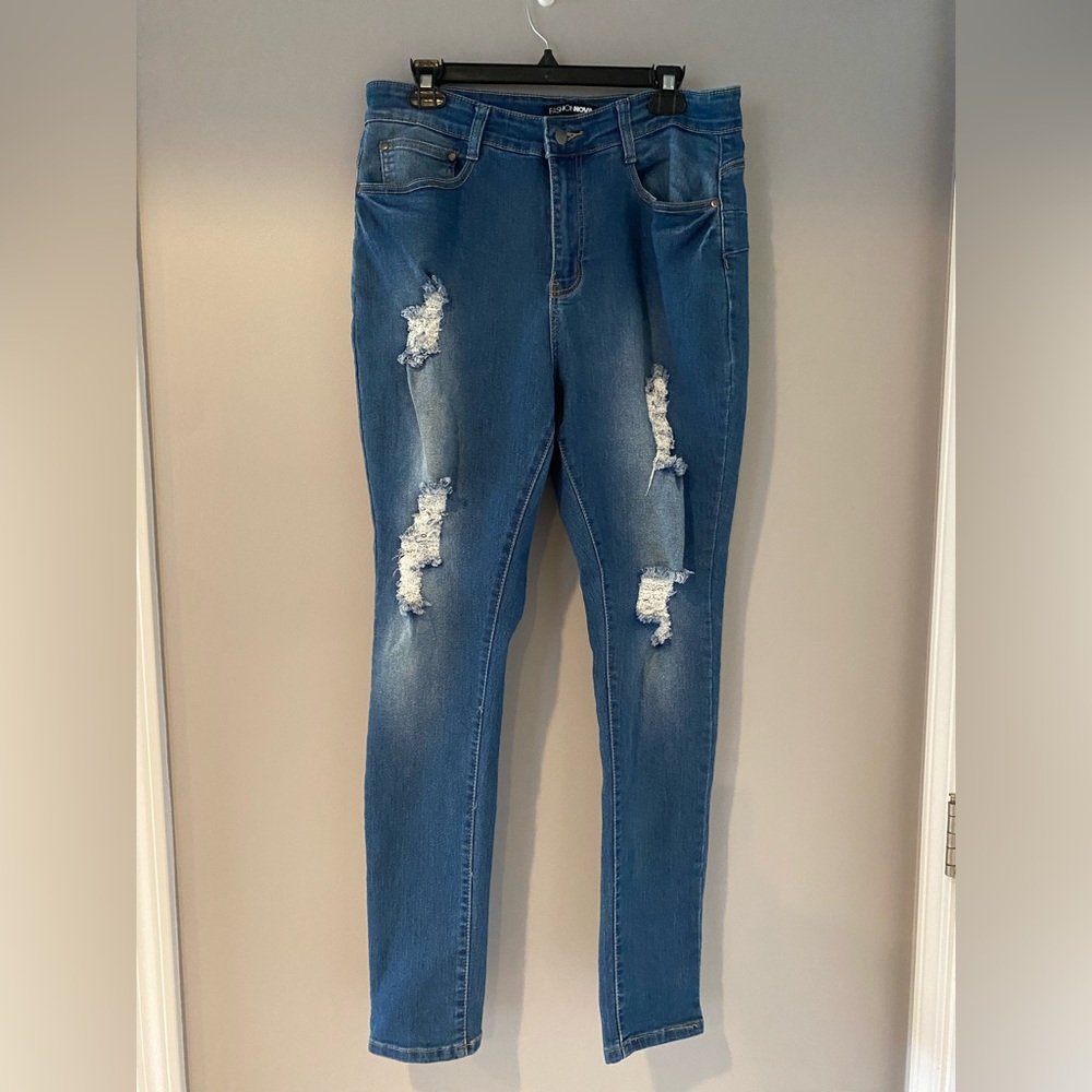 Ripped High-Rise Skinny Jeans — Blue